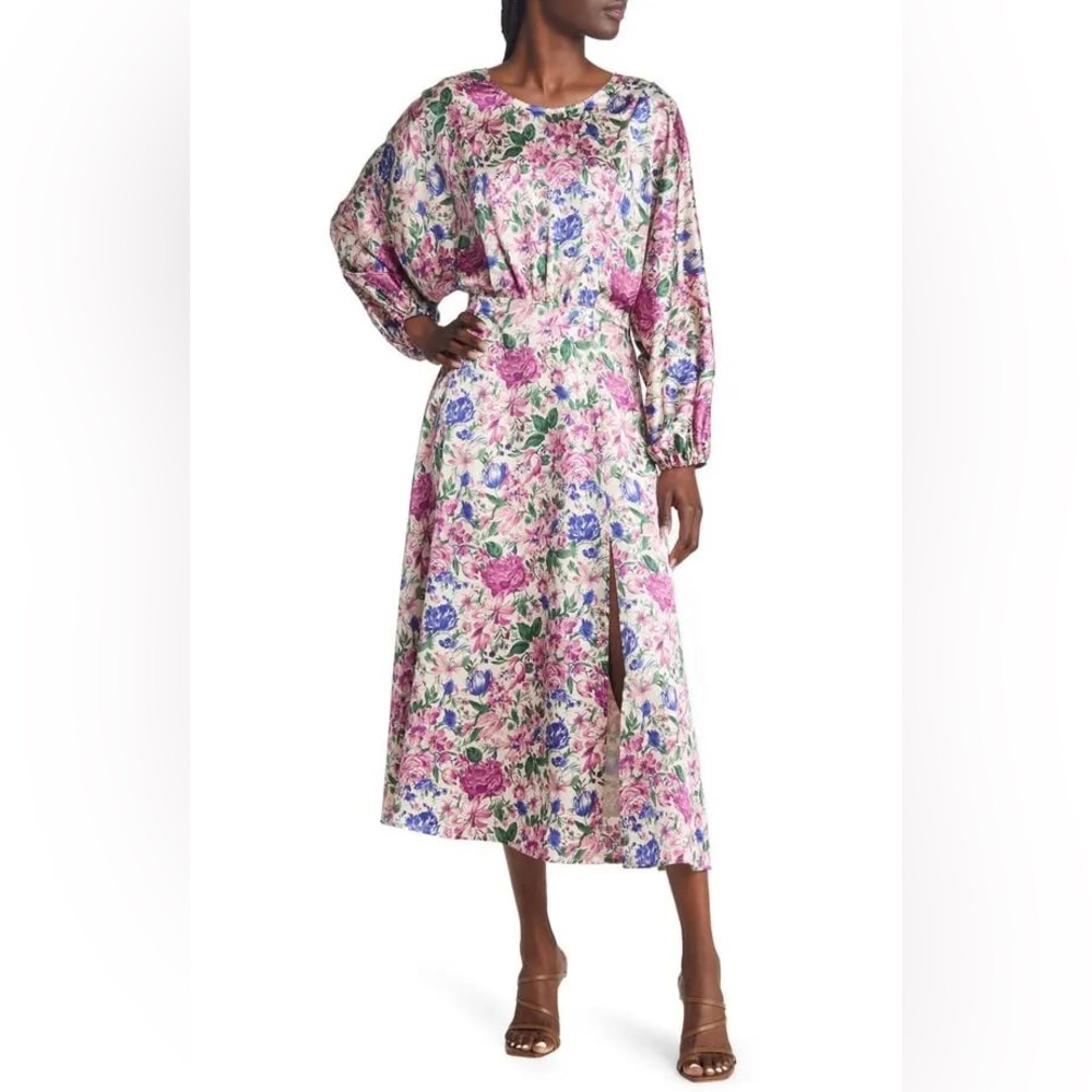 Floret Studios Floral print long sleeve satin dress